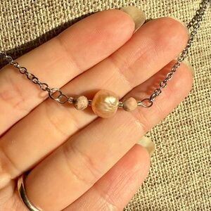 Pearl & Rhodochrosite Bar Necklace